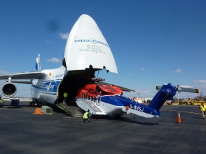 Helicopter loading onto Volga-Dnepr's AN-124 freighter